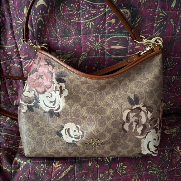 Coach Laurel Shoulder Bag in signature canvas with rose...